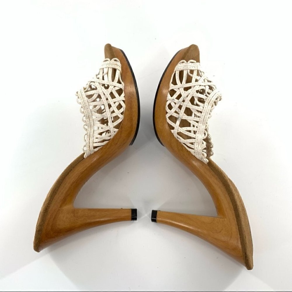 Ana womens heels size 8.5 white woven faux wooden heel vintage Y2k chunky Barbie - Picture 5 of 11